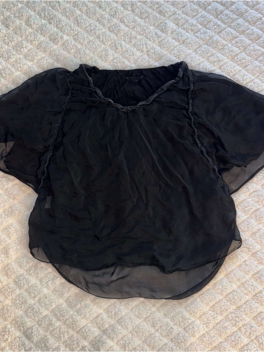 Sheer Black Short-Sleeve Blouse - Lightweight Women's Top